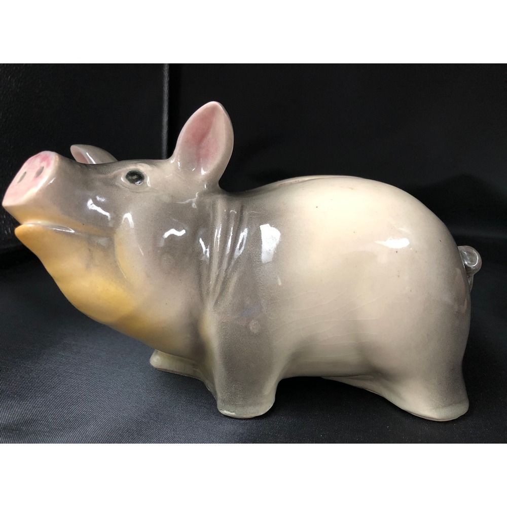 Vintage Mid Century Ceramic Piggy Bank Grey Ombre Smash Bank MCM 60s 70s Novelty